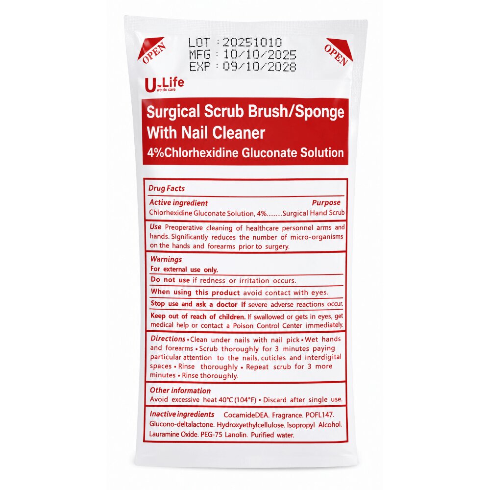 Chlorhexidine Surgical Scrub, Brush, Sponge with Nail Cleaner