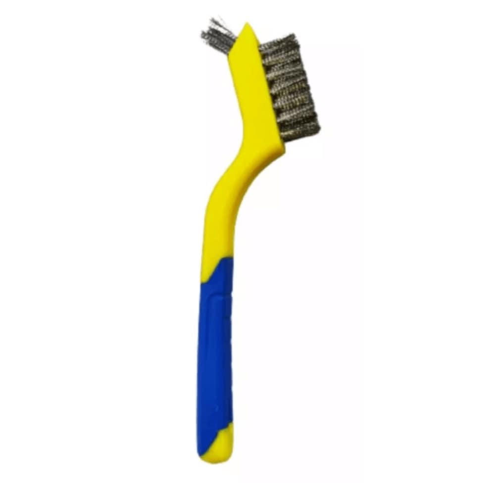 Bristle Brush 7" Stainless Steel Tooth Brush Style with Small Horn Yellow/Blue