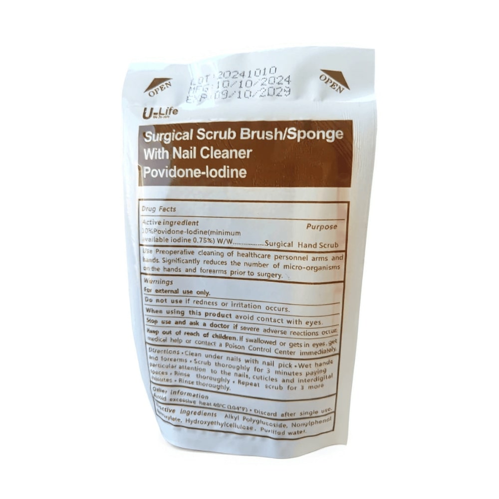 Povidone Iodine Surgical Scrub, Brush, Sponge with Nail Cleaner