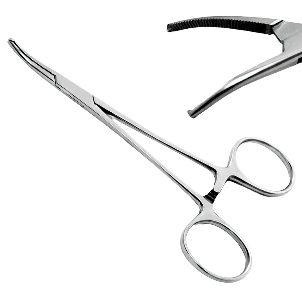 Halsted-Mosquito Haemostatic Forceps, Kocher Tip, 12.5 cm, Curved with Teeth