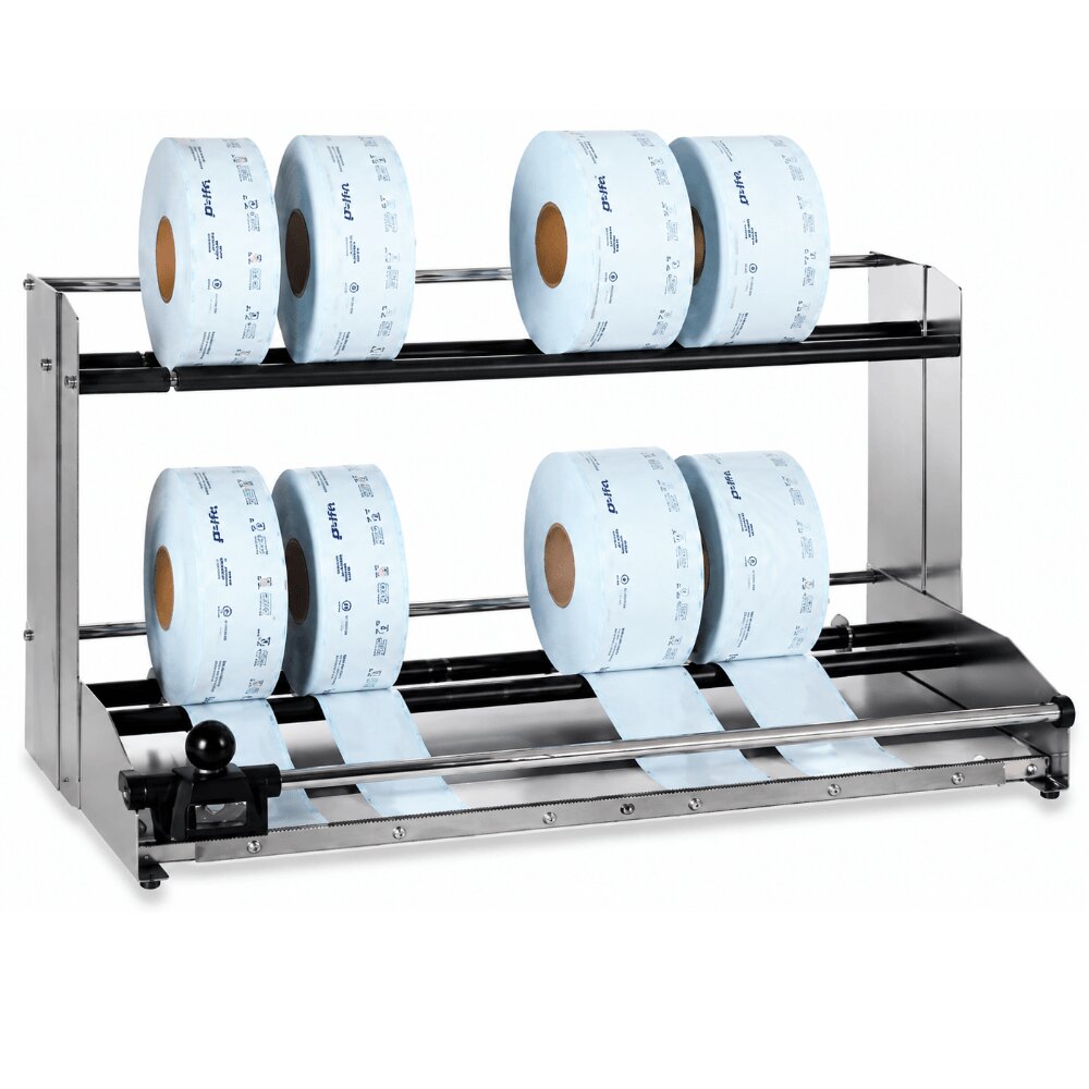 Film Roll Dispenser, Double, with Cutting Device, for Sterile Packaging
