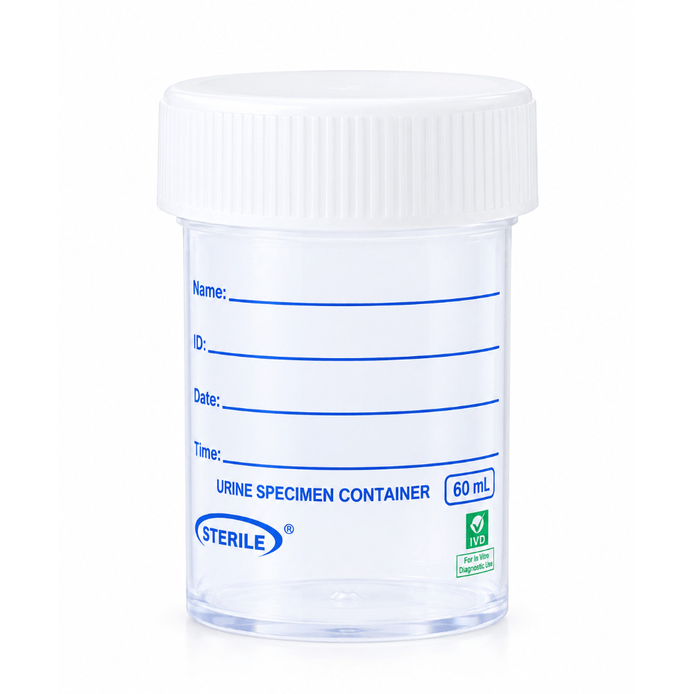 Disposable Urine Specimen Container with Cap, for Laboratory Sample Collection, 60 ml