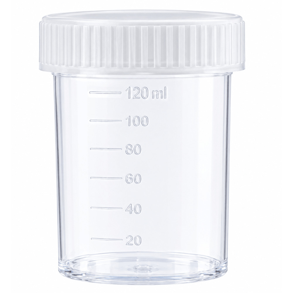 Disposable Urine Specimen Container with Cap, for Laboratory Sample Collection, Clear/White, 120 ml