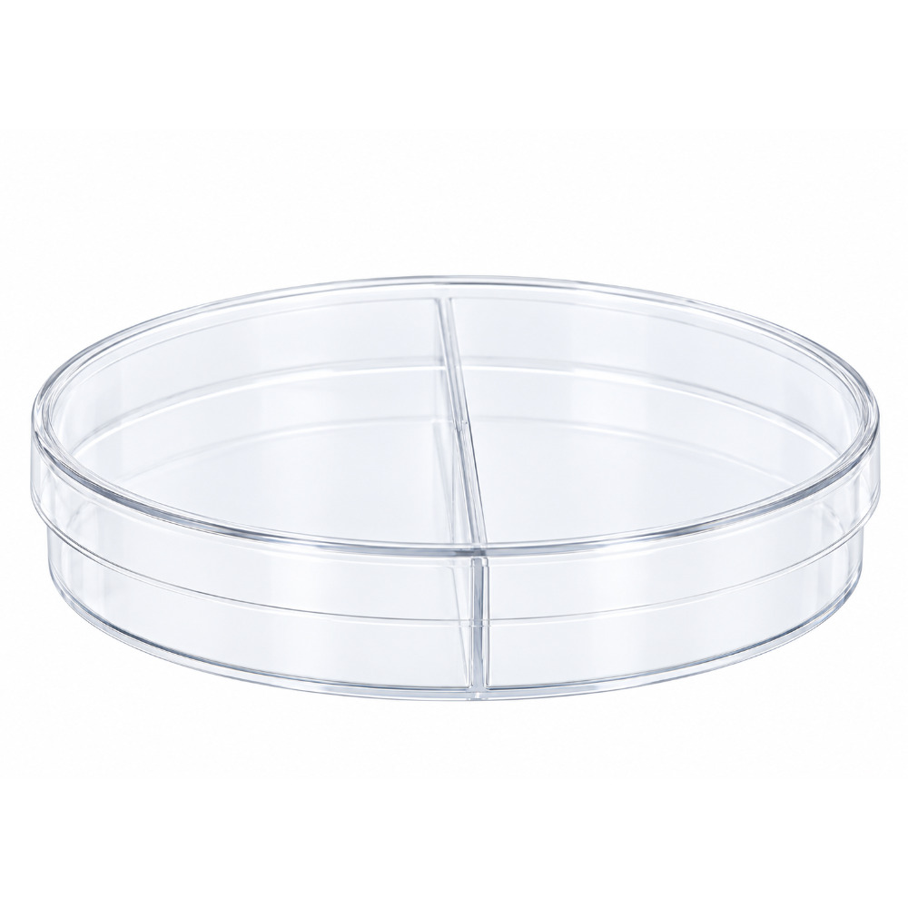 Disposable Petri Dish with Lid, for Microbiology Culture, Two Compartments