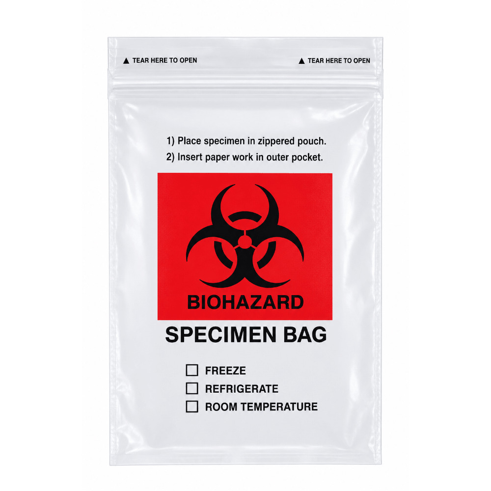 Specimen Transport Bag, 3-Layer, with Zip Lock and Biohazard Symbol, 6 * 9 cm
