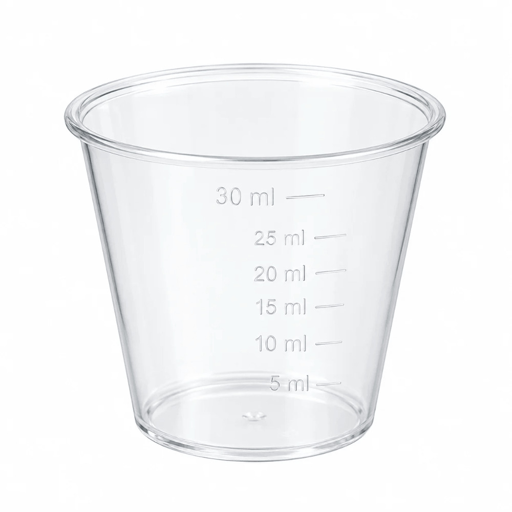 Disposable Medicine Cup, Clear Plastic, for Liquid Medicines and Tablets, 30 ml