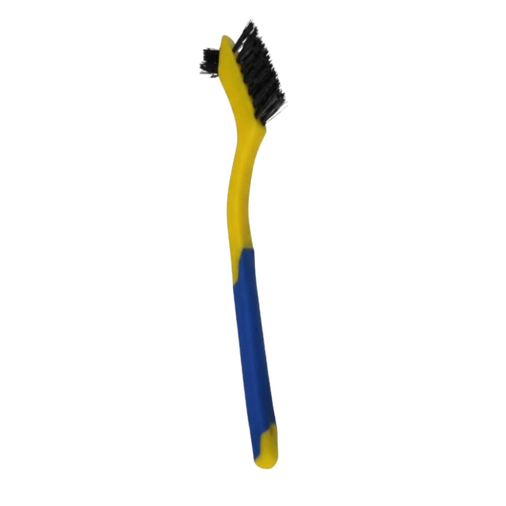 Bristle Brush, Nylon, Tooth Brush Style, with Small Horn, Yellow/Blue, 7 inches