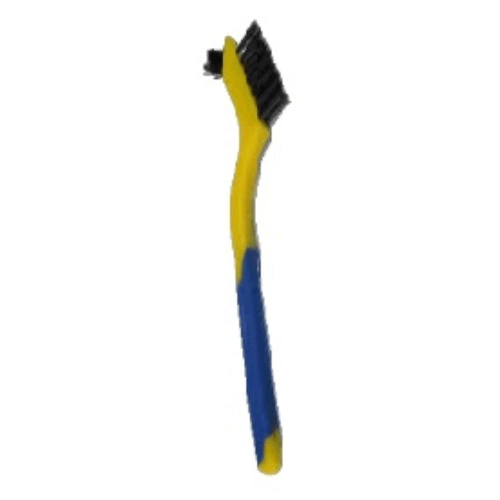Bristle Brush, Nylon, Tooth Brush Style, with Small Horn, Yellow/Blue, 7"