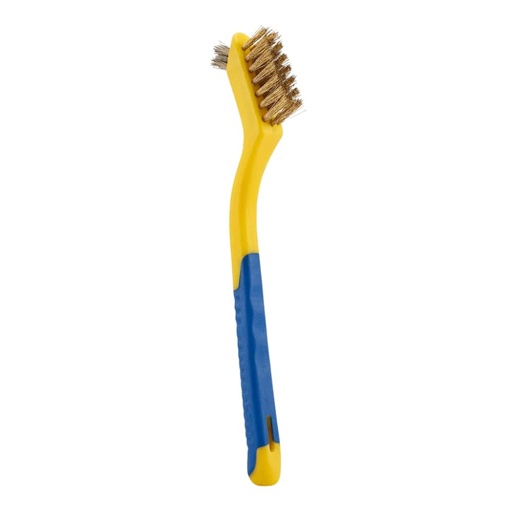 [FBC5-T101] Bristle Brush, Brass, Tooth Brush Style, with Small Horn, Yellow/Blue, 7 inches