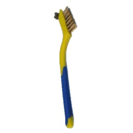 [FBC5-T101] Bristle Brush, Brass, Tooth Brush Style, with Small Horn, Yellow/Blue, 7"