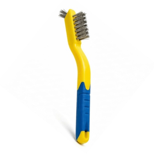 [FBC5-T104] Bristle Brush, Stainless Steel, Tooth Brush Style, with Small Horn, Yellow/Blue, 7 inches