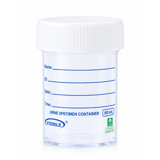 [MD-2] Disposable Urine Specimen Container with Cap, for Laboratory Sample Collection, 60 ml
