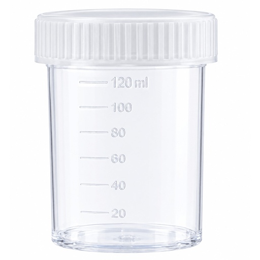[MD-14-CLEAR/WHITE] علبة عينة بول للاستخدام مرة واحدة بغطاء، لجمع العينات المخبرية، شفاف/أبيض، 120 مل